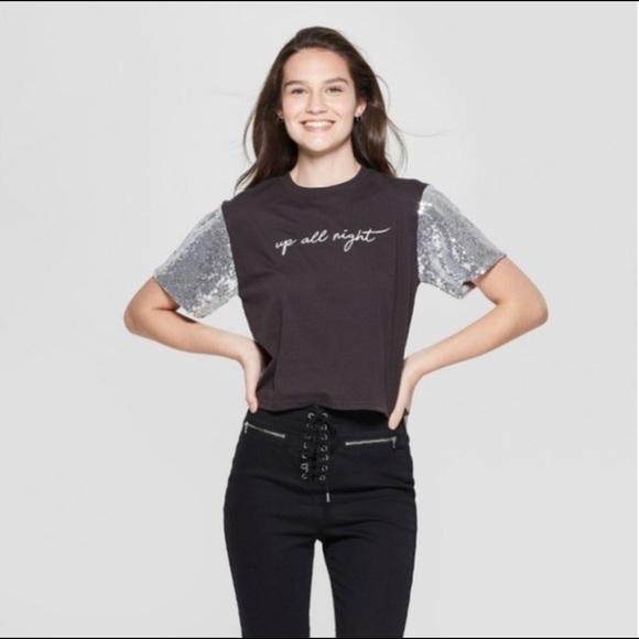 🆕 NWOT Juniors Black & Silver Sequin T-Shirt - Picture 4 of 4